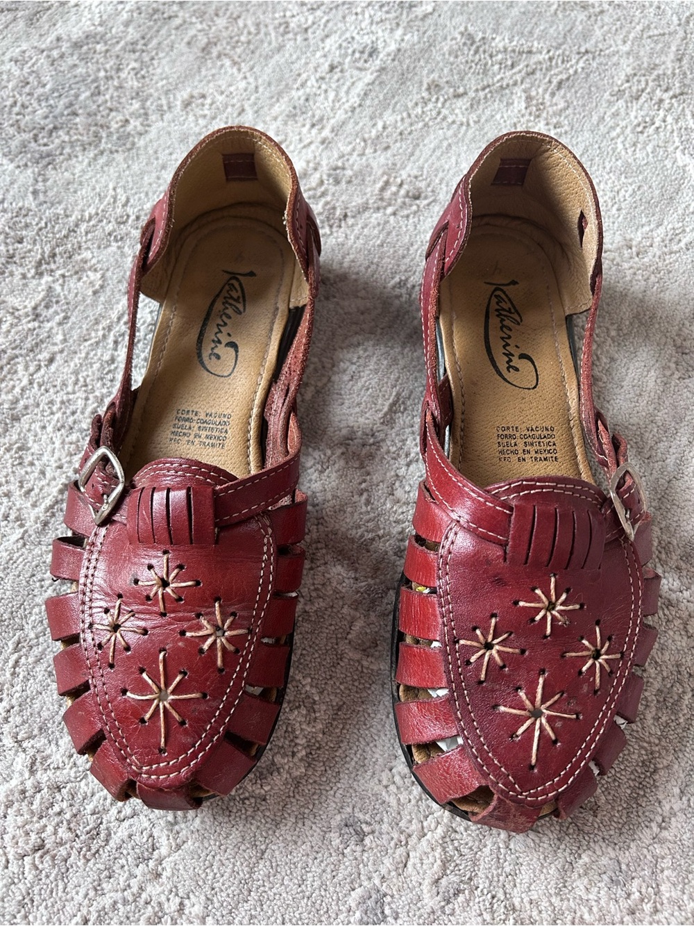 Katherine Women’s Mexican Handmade Woven Red Leather Huaraches Sandals Sz 7-7.5